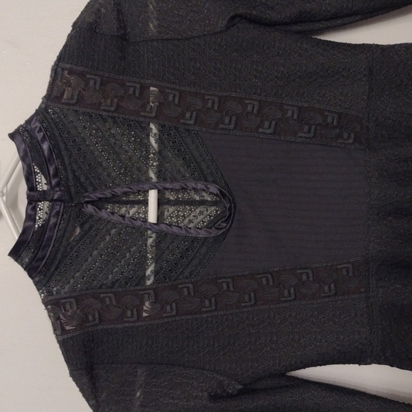 Free People Dark Charcoal Gray Victorian Bohemian Blouse Size XS - Picture 10 of 16